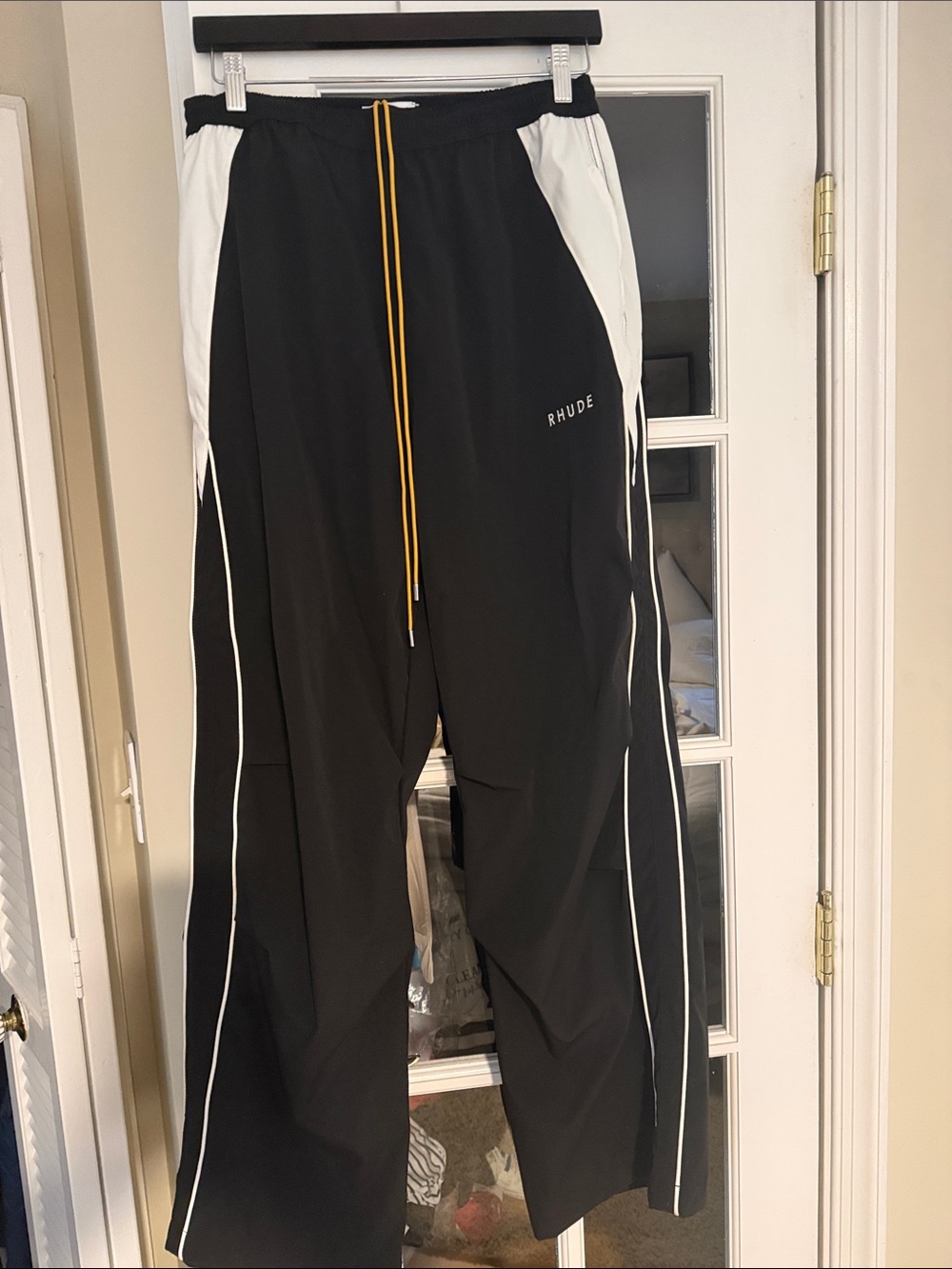 Rhude Black and White Joggers with Yellow Drawcord never worn